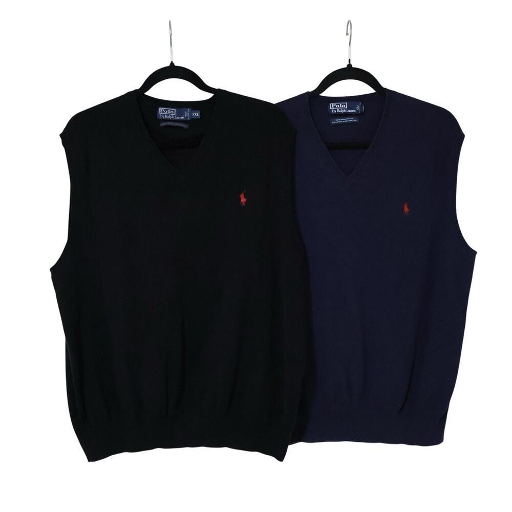Vintage Polo Ralph Lauren Pima Cotton Sweater Vest Lot XXL Navy Black Prep Golf